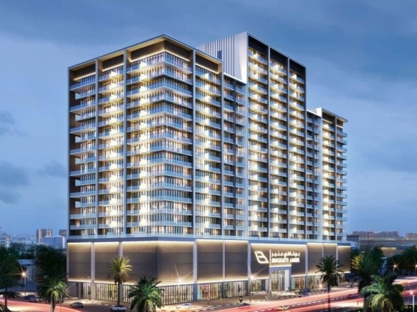 Binghatti Amber residential building exterior in JVC