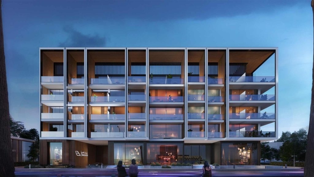 Binghatti Dawn Jumeirah Village Circle Dubai HT 360 Properties Binghatti Dawn residential building exterior in JVC