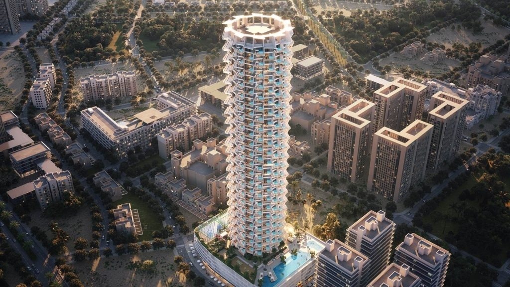 Binghatti Grove residential building exterior in JVC