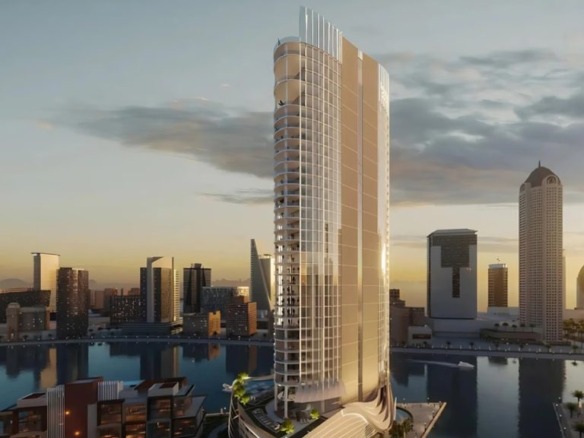 Jumeirah Peninsula Gardens exterior view with waterfront Dubai Maritime City