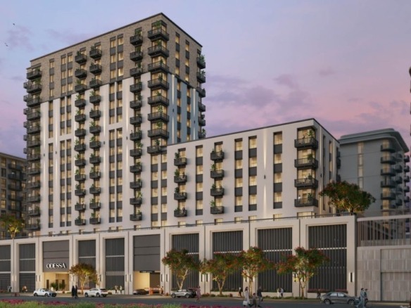 Odessa Town Square Dubai – Communal swimming pool and landscaped gardens