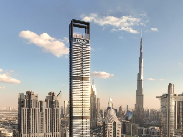 Trump Tower Dubai exterior – high‑rise luxury apartment building on Sheikh Zayed Road with skyline views