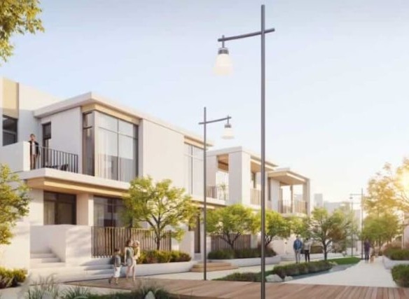 Bliss 2 Arabian Ranches III townhouse exterior with whitewashed Santorini-style architecture