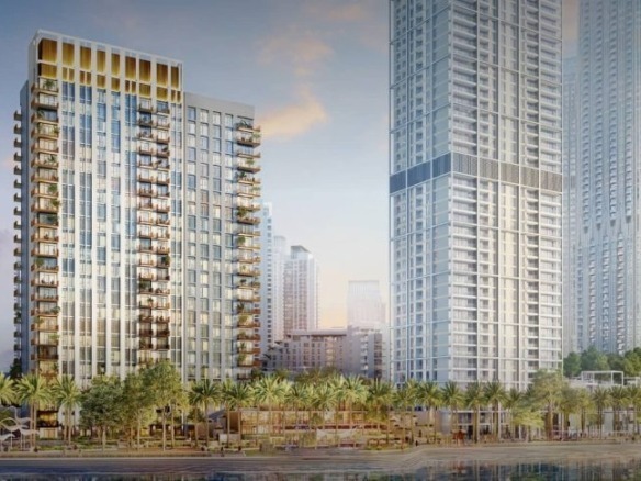 Creek Crescent waterfront apartments and townhouses at Creek Island, Dubai Creek Harbour – exterior view