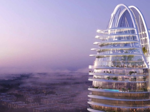 Living room of Canal Crown luxury apartment with Dubai Canal view