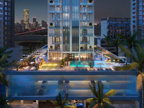 RA1N Residence exterior tower in Jumeirah Village Circle Dubai
