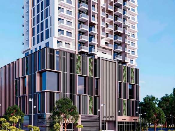 Q Gardens Lofts Jumeirah Village Circle residential tower exterior