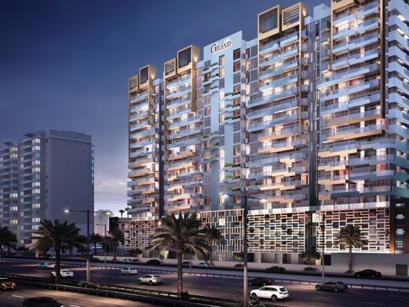 Azizi Grand residential exterior in Dubai Sports City