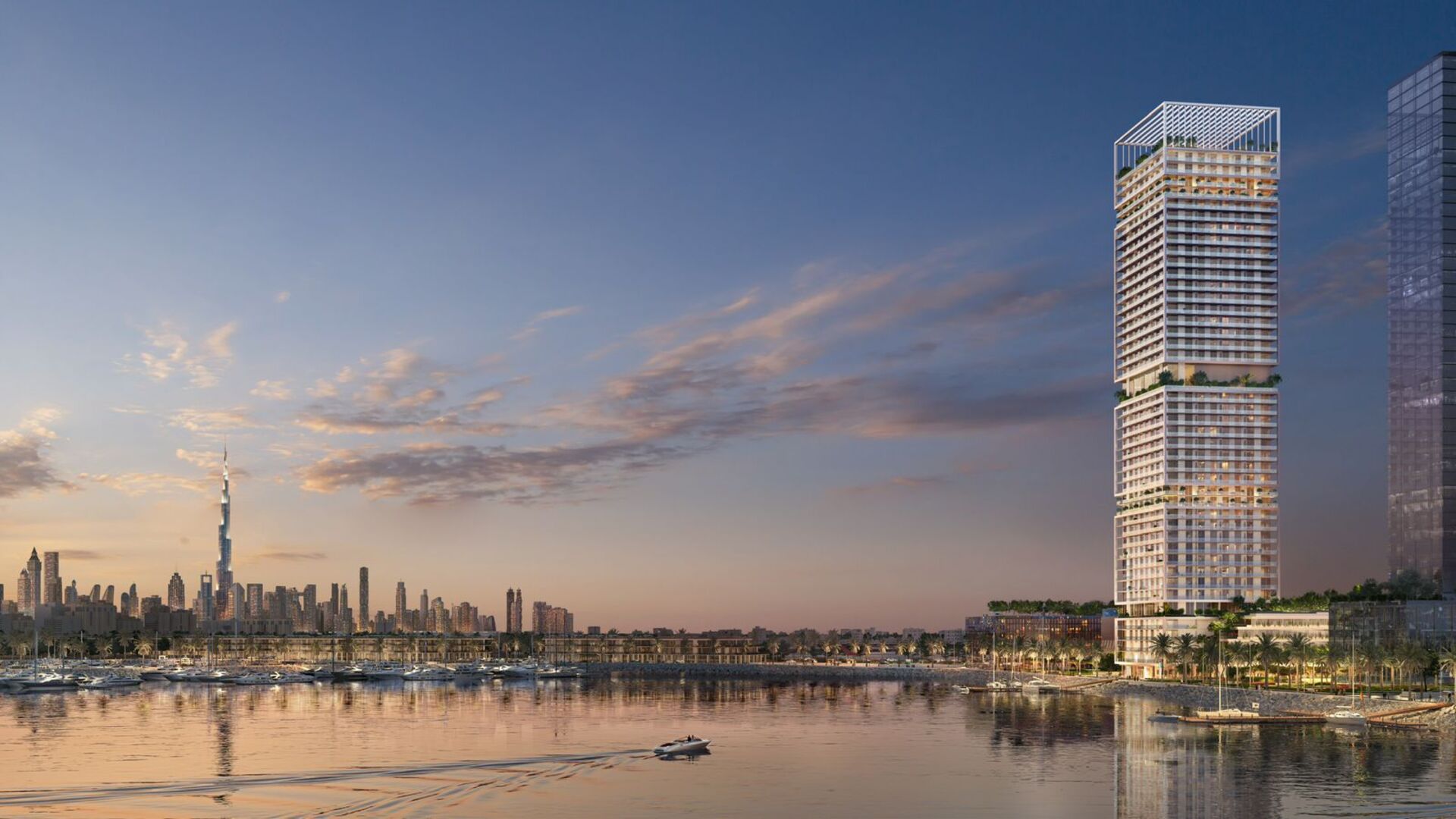 Orise Tower exterior waterfront view Dubai