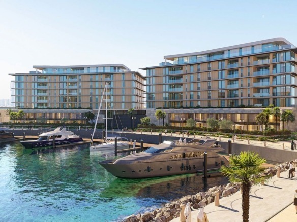 Bulgari Residences Mansions exterior on Jumeirah Bay Island Dubai