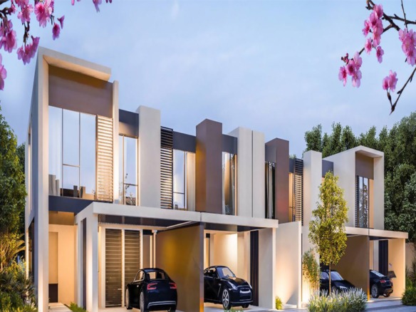 Cherrywoods gated townhouses exterior in Dubailand Dubai