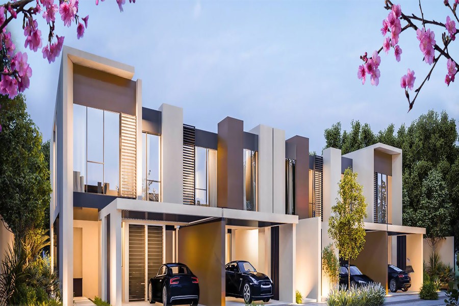 Cherrywoods gated townhouses exterior in Dubailand Dubai