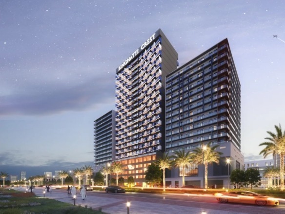 Binghatti Crest residential building exterior in JVC
