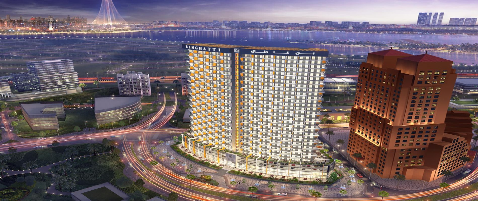 Binghatti Avenue residential building exterior in JVC