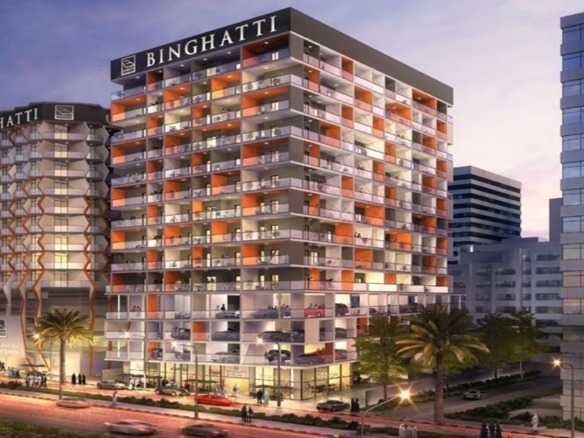 Binghatti Canal residential building exterior in JVC