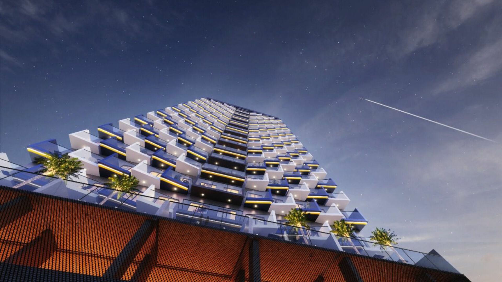 Binghatti Crescent residential building exterior in JVC