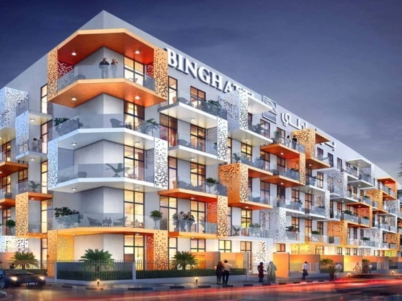 Binghatti Gems residential building exterior in JVC