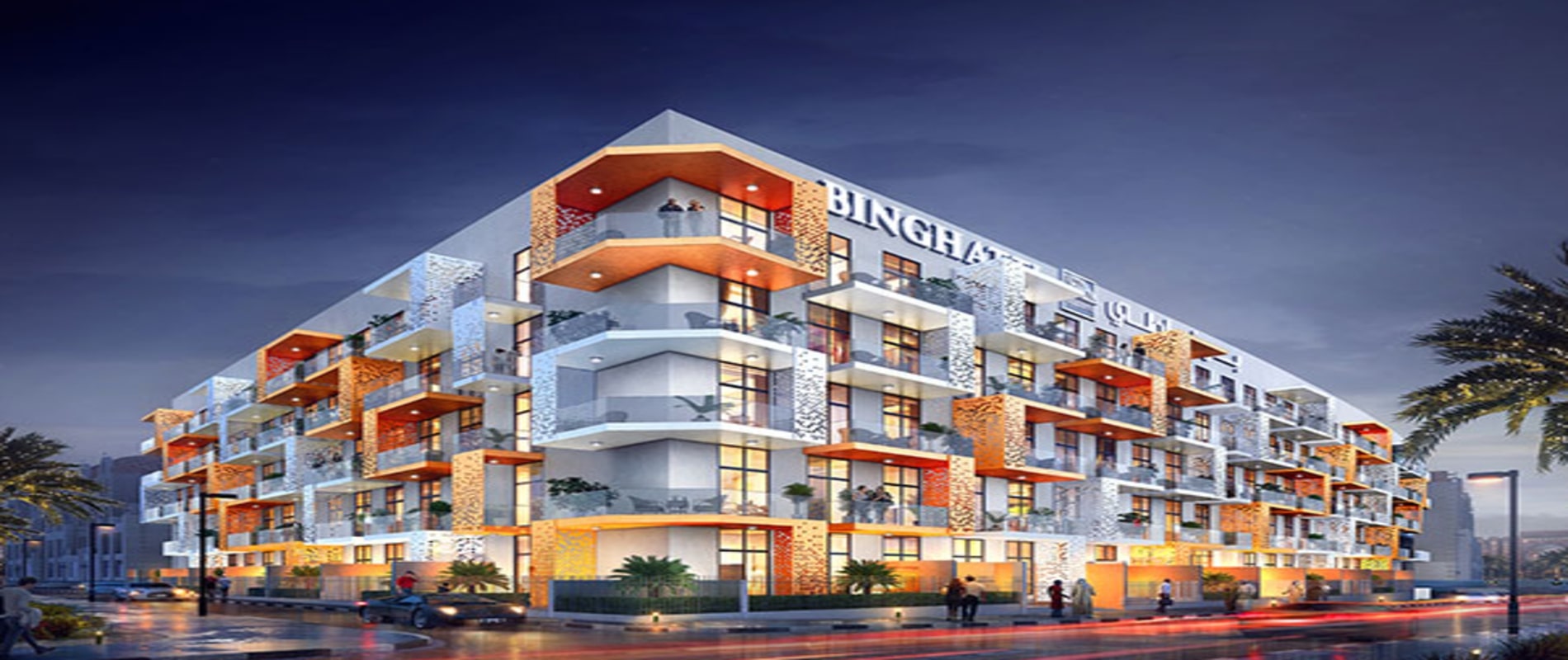 Binghatti Mirage residential facade in JVC