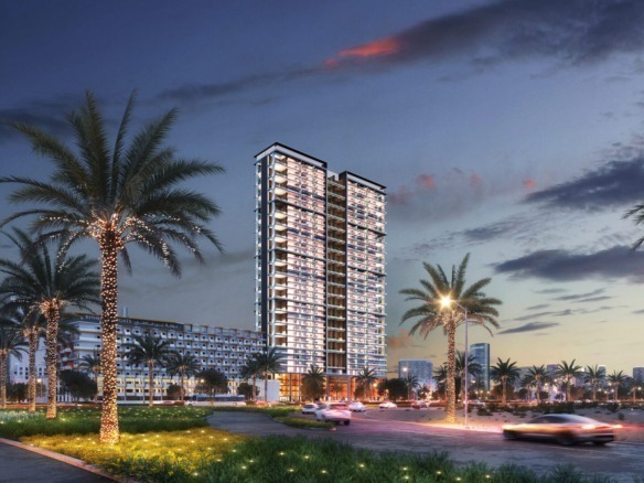 Binghatti Onyx residential building exterior in JVC