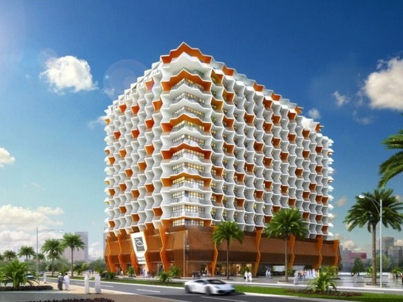 Binghatti Point residential building exterior in JVC