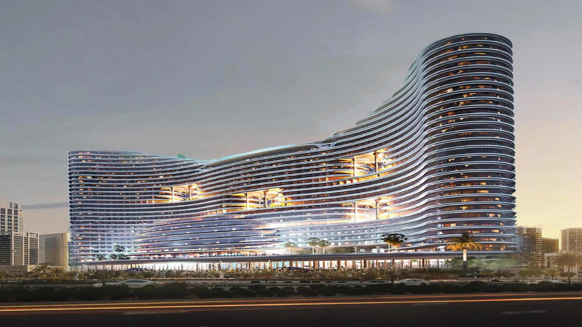 Binghatti Laquatique residential tower exterior in Business Bay Dubai