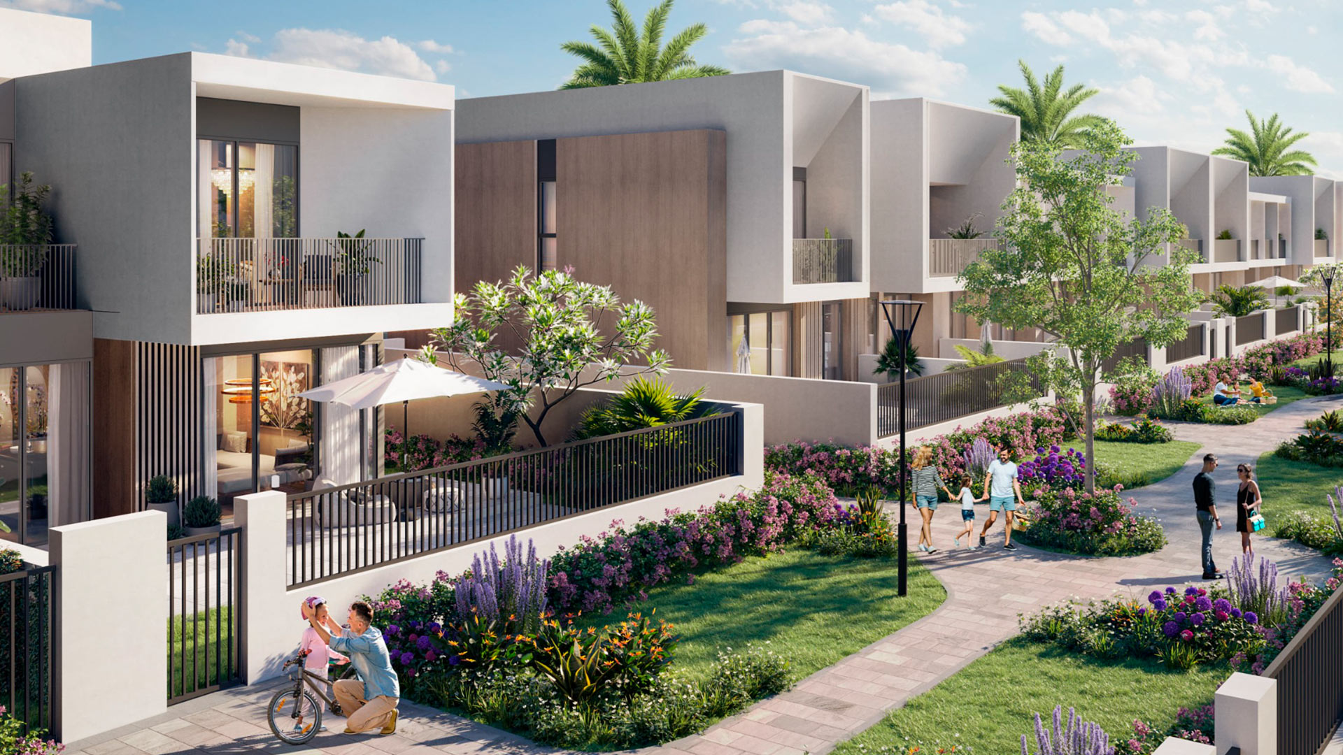 Maha Townhouses exterior view in Town Square Dubai