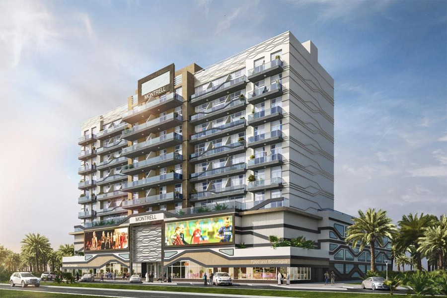 Montrell Serviced Apartments building exterior in Al Furjan Dubai