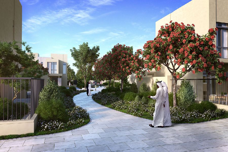 Noor Townhouses exterior view in Town Square Dubai