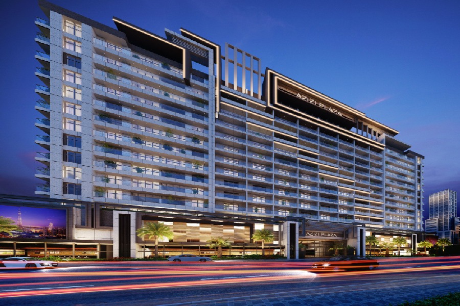 Azizi Plaza residential building exterior in Al Furjan Dubai