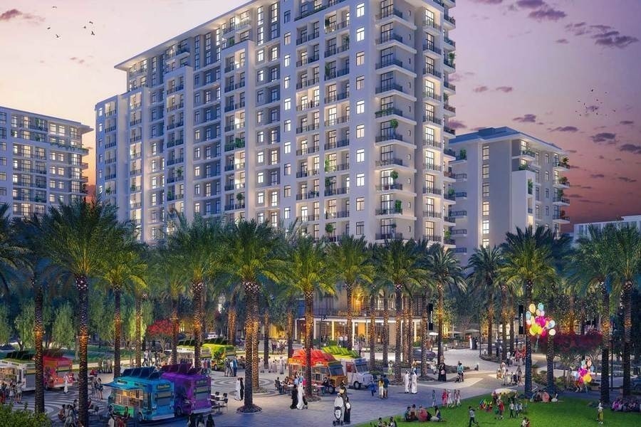 Rawda Apartments exterior view in Town Square Dubai