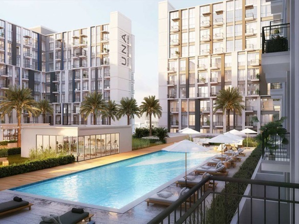 UNA Apartments exterior view in Town Square Dubai